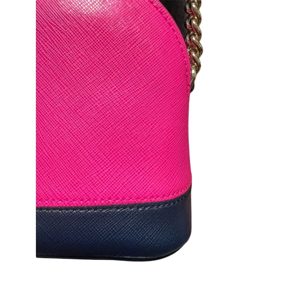 Kate Spade Piink Small Dome Crossbody Shocking Magenta Navy Saffiano Spencer - Picture 7 of 9
